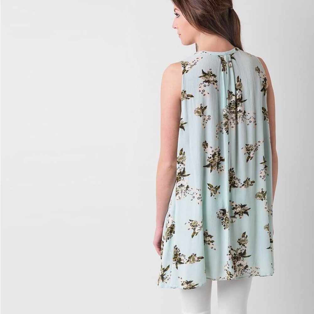 Free People Tree Swing Sleeveless Floral Mint Boho Flowy Tunic Tank Top Small - Picture 2 of 7